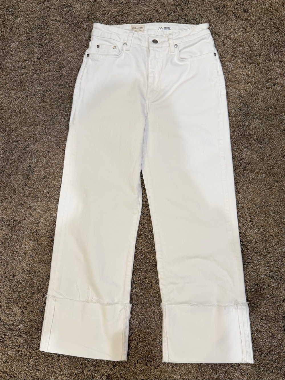Pilcro White Cropped Straight-Leg Jeans with Cuffed Hem